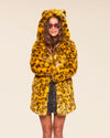SpiritHoods women's Yellow Cheetah Classic coat with a relaxed fit, perfect for bold festival outfits.