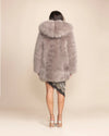 Relaxed fit Grey Fox faux fur parka for women, featuring high-quality synthetic fur and a signature hooded design.