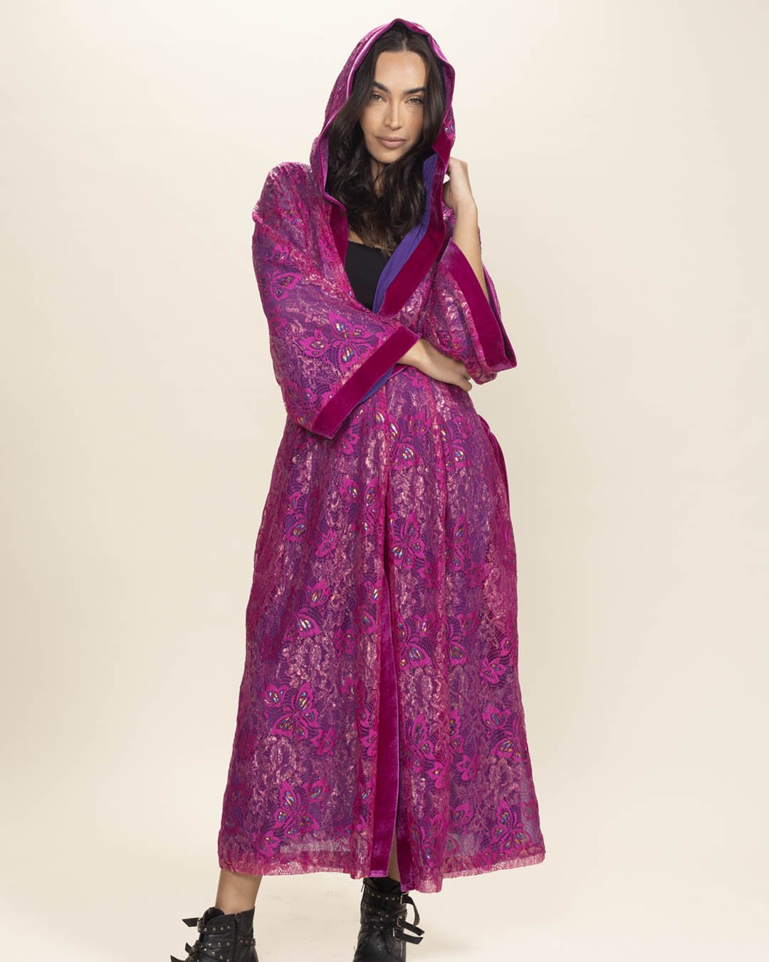 Women's Festival Kimono | Metallic Pink Butterfly - SpiritHoods Women's Festival Kimono | Metallic Pink Butterfly - SpiritHoods