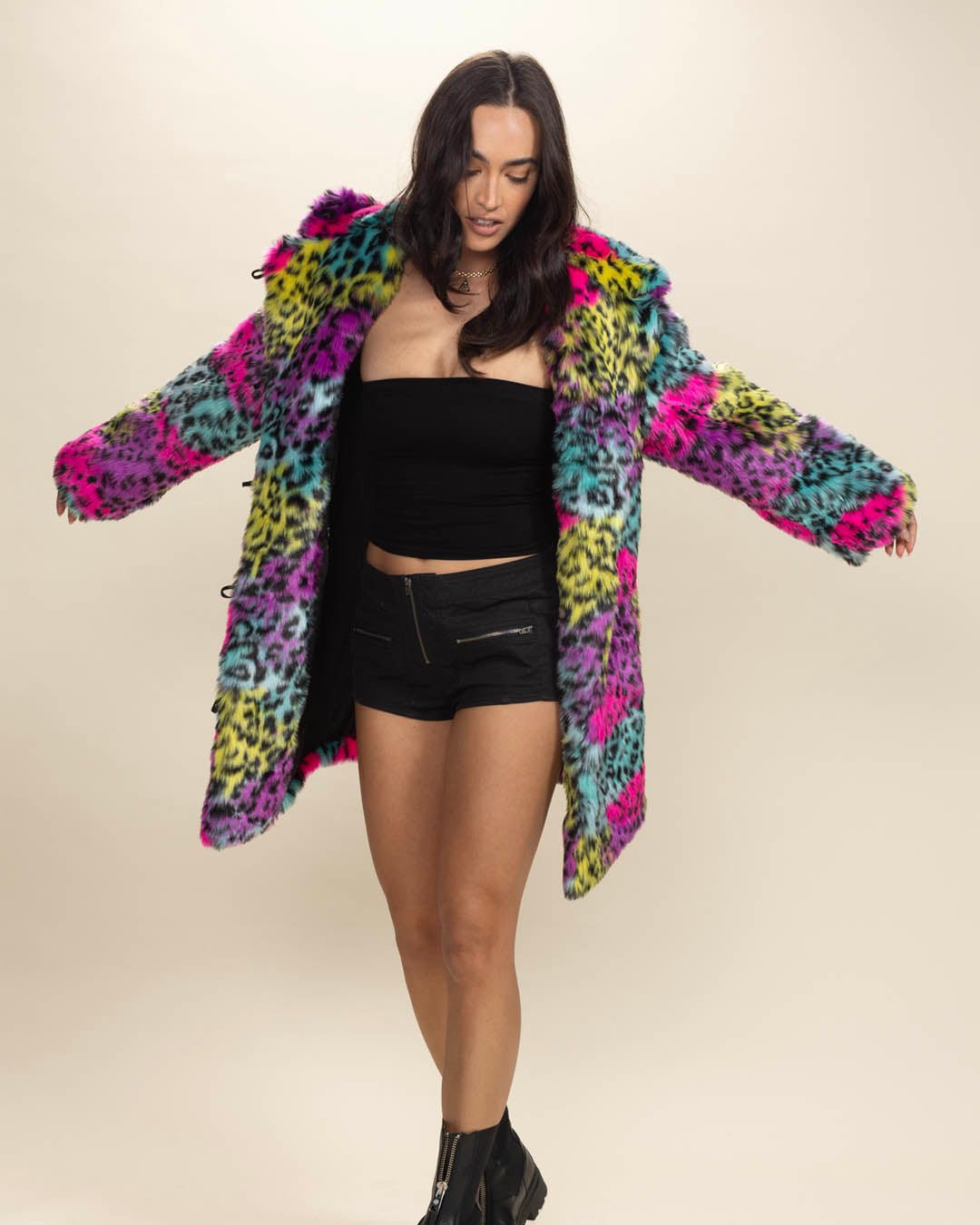 SpiritHoods Multicolor Leopard Print Faux Fur Womens Coat