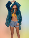 Blue Classic Ice Leopard Luxe Faux Fur Coat