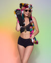 Rainbow Leopard Faux Fur Hood on Woman