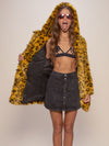 Yellow Cheetah Faux Fur Coat with Hood