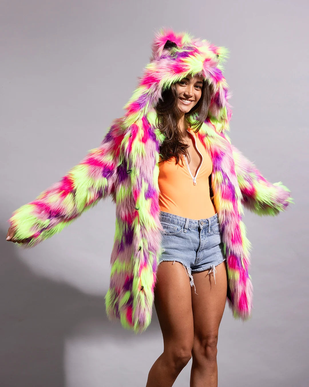 Classic Women's Faux Fur Coat | Neon Fiesta Cat