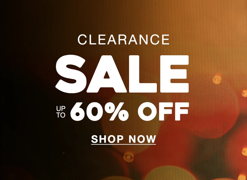 Clearance sale advertisement with text 'Up to 60% off' on a blurred background