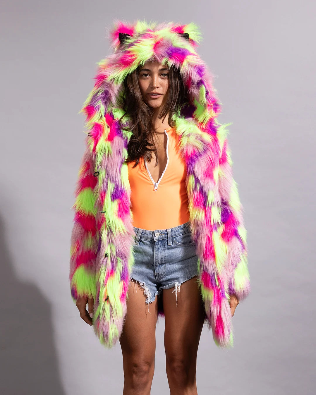 Classic Women's Faux Fur Coat | Neon Fiesta Cat