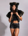 Best selling festival styles: a women's animal print shawl with a deep, plush hood and integrated cat ears.