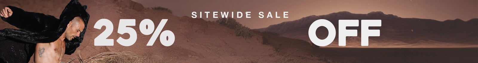 Promotional banner with '25% off' text and a desert landscape background
