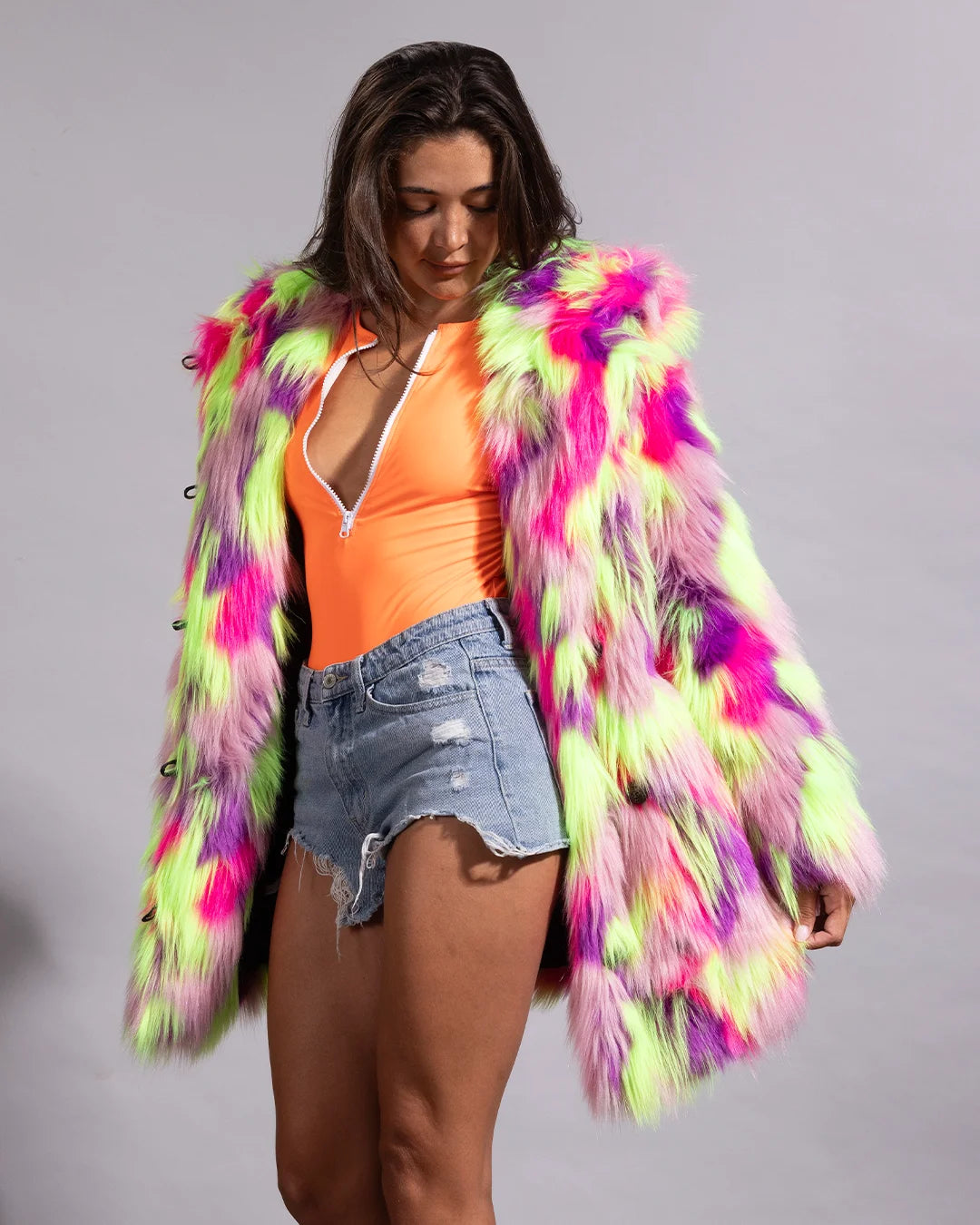 Classic Women's Faux Fur Coat | Neon Fiesta Cat