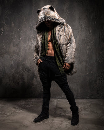 Classic Men's Faux Fur Coat | Grey Wolf