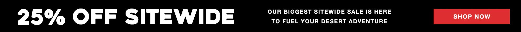 Promotional banner with '25% Off Sitewide' text and a 'Shop Now' button.