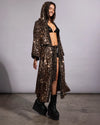 SpiritHoods exclusive women's gold leopard kimono with premium black trim details and an oversized hood.