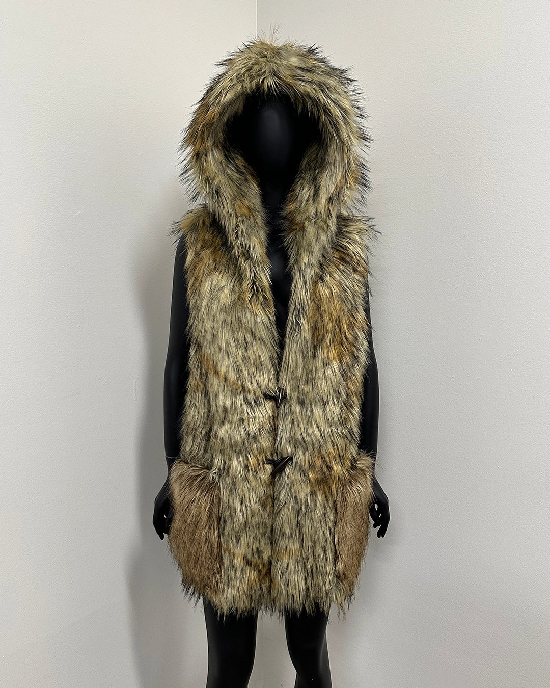 *Last Stock* Hooded Faux Fur Vest | Golden Jackal - Medium