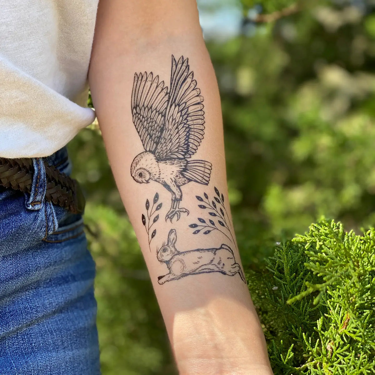 Owl & Rabbit Temporary Tattoo