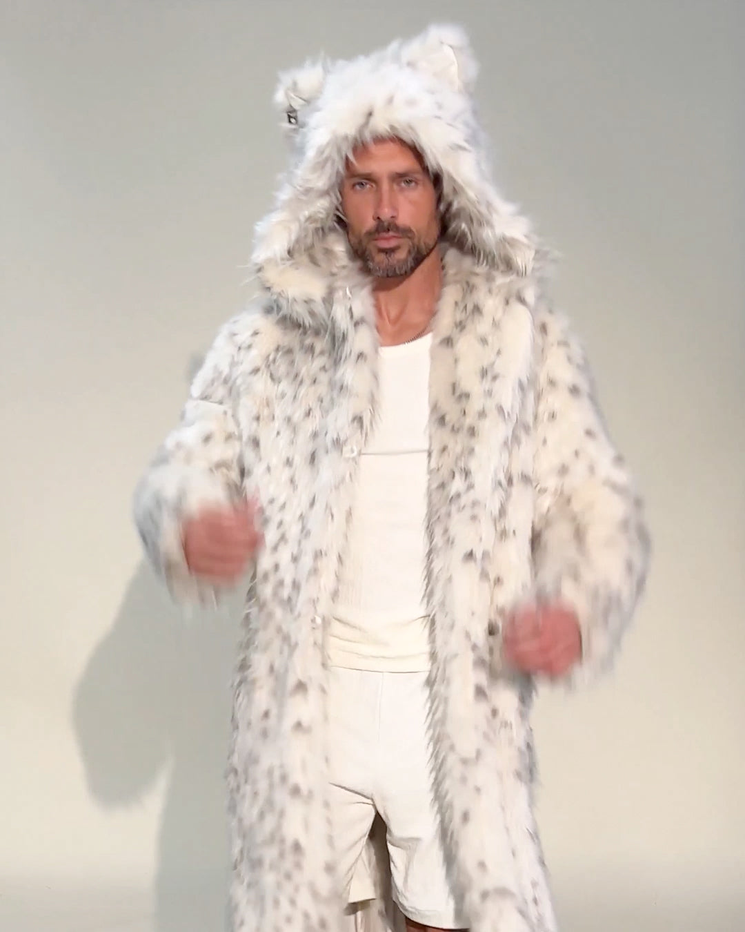 Baby Snow Leopard Classic Long Faux Fur Coat | Men's