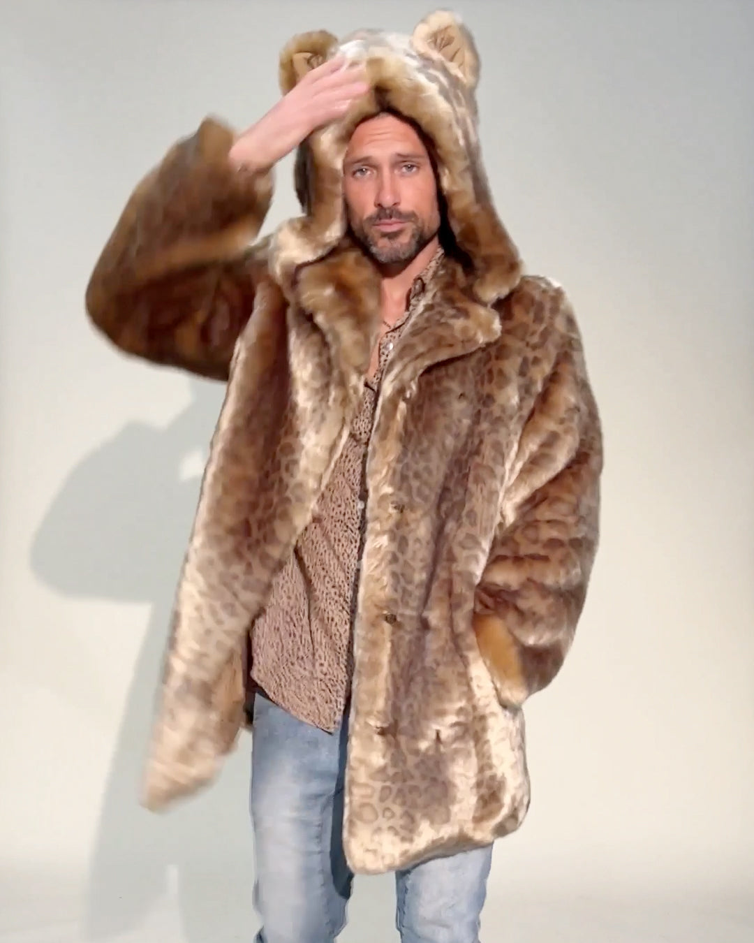 African Golden Cat Luxe Classic Faux Fur Coat | Men's