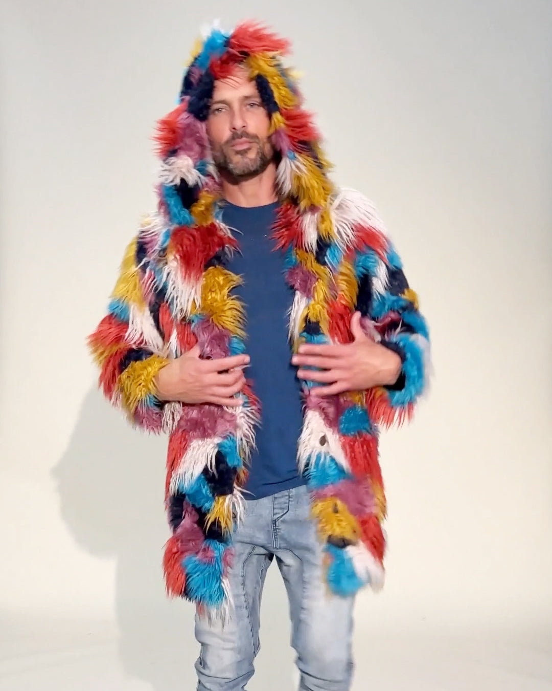 Butterfly Hooded Faux Fur Coat | Men's