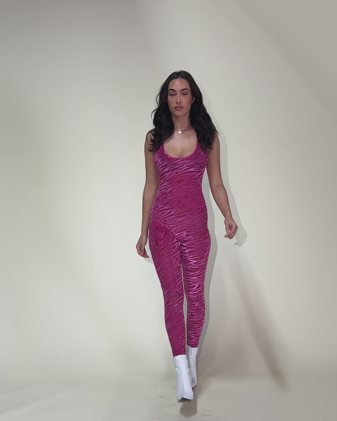 Pink Zebra Cut Out Back Burnout Velvet Full Bodysuit | Women's