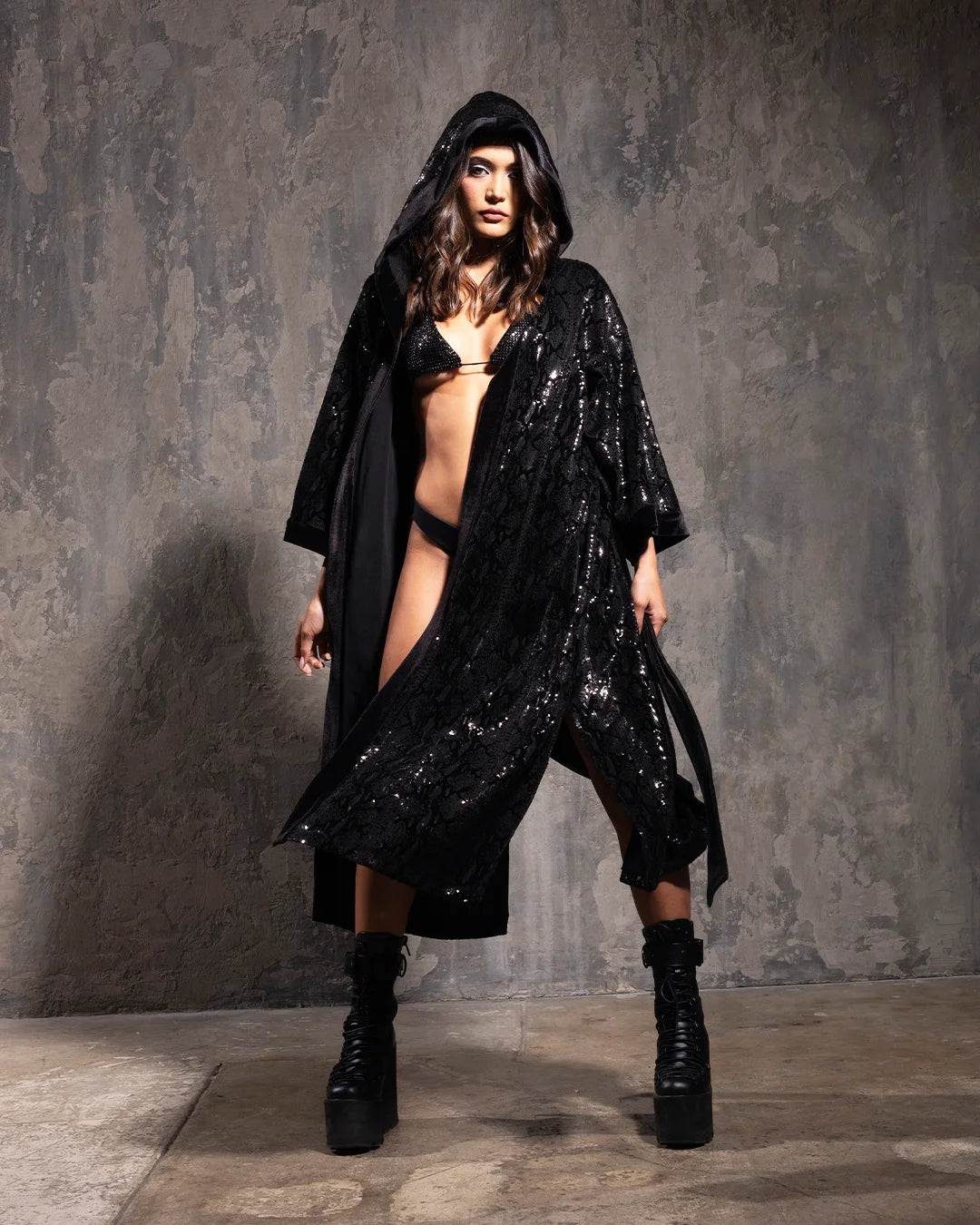 Women's Sequin Kimono | Black Snakeskin