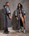 Men's Silver Sequin Kimono | Blue Denim Leopard