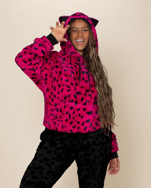 Fur Hoodie in Pink Cheetah Print for Women - SpiritHoods