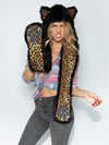 Woman wearing Faux Fur Black Cat Collector Edition SpiritHood, front view