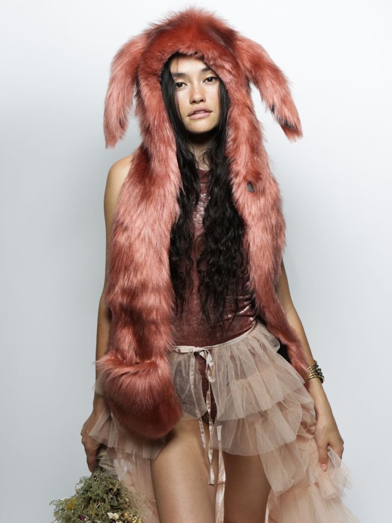 Hooded Faux Fur with Rose Quartz Bunny Design