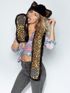 Woman wearing Faux Fur Black Cat Collector Edition SpiritHood, front view 3