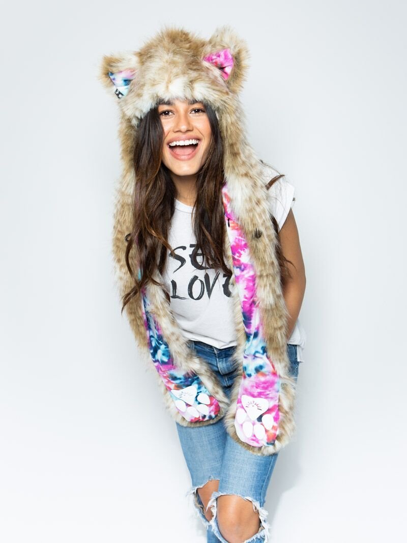 Woman wearing Faux Fur Catleidoscope Collector Edition SpiritHoods