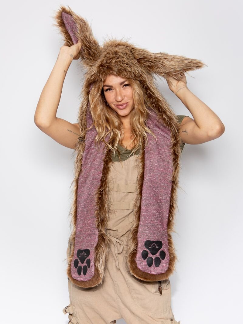 Woman wearing faux fur CinnaBunny Collector Edition SpiritHood
