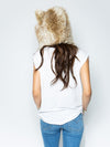Woman wearing Faux Fur Catleidoscope Collector Edition SpiritHoods, back view