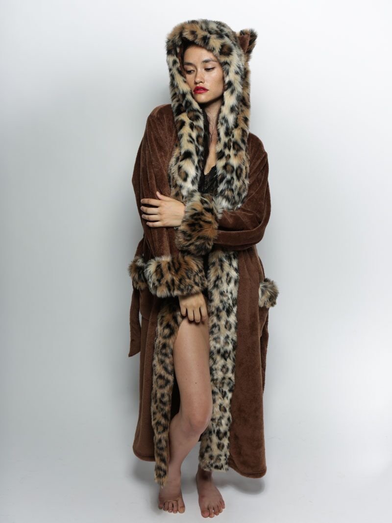 Brown Classic Leopard Faux Fur House Robe on Female