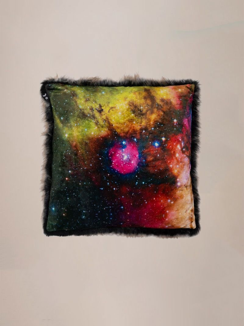 Grey Wolf Galaxy Faux Fur Pillow 