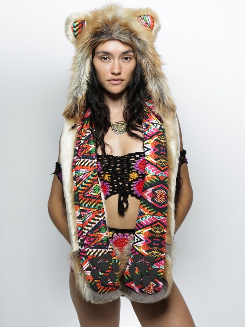 Collector Edition SpiritHood in  Rangoli Lion Faux Fur on Woman