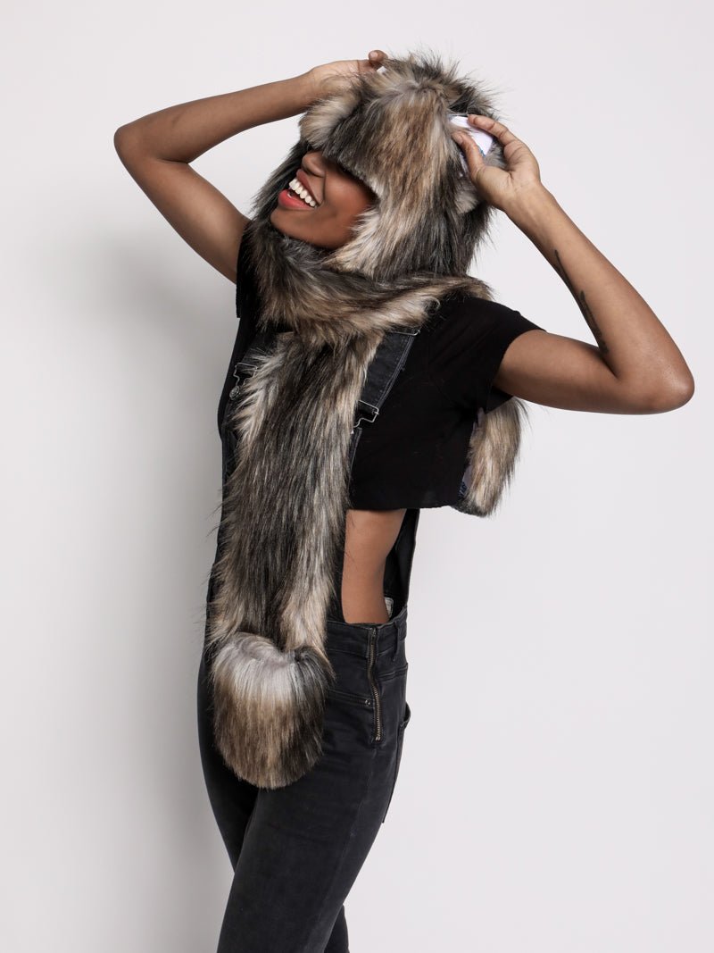 Brown and Beige Smokey Mountain Wolf Collector Edition SpiritHood on Female