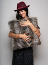 Grey Wolf Faux Fur Pillow, front view 