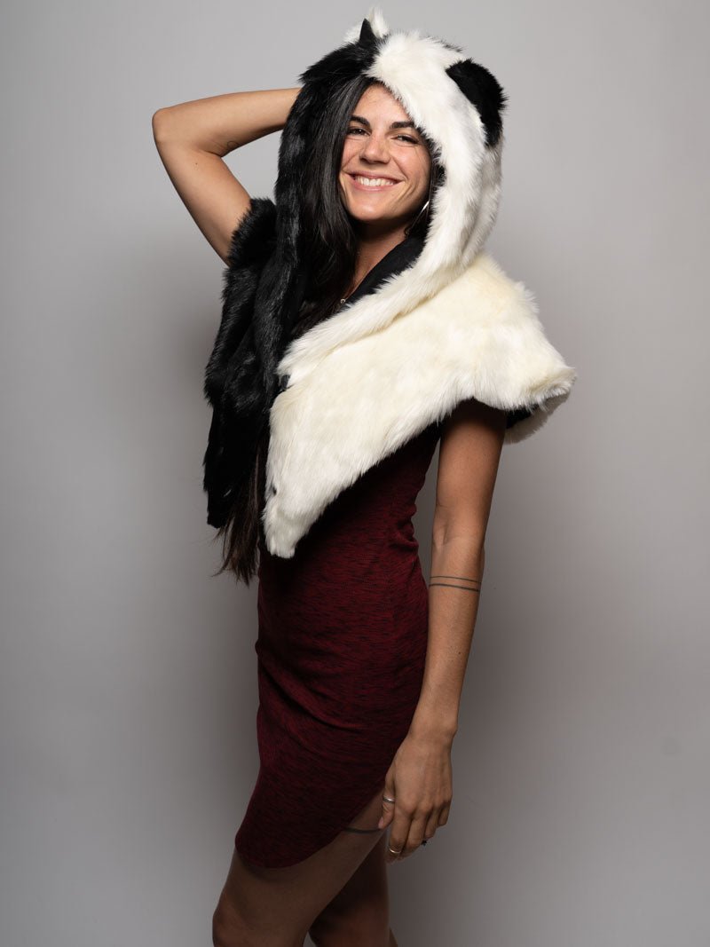 Black and White Moon Wolf Shawl SpiritHood on Female