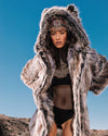 Top-rated festival fashion: a women's grey wolf classic coat with oversized hood and 4 functional pockets