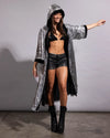 Shimmering metallic animal print sequin festival layer for women, featuring an exotic snakeskin pattern.