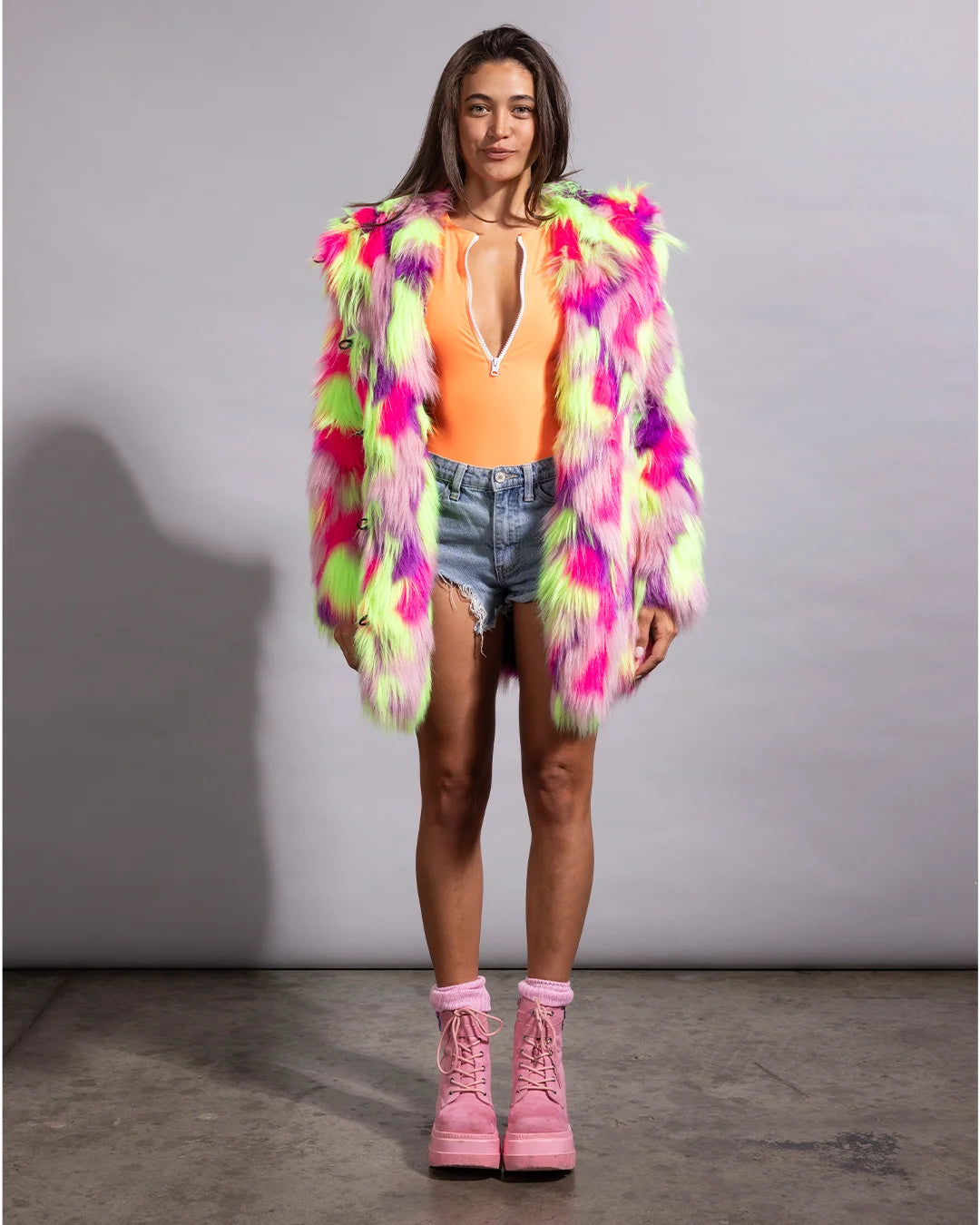 Classic Women's Faux Fur Coat | Neon Fiesta Cat