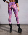 SpiritHoods pink leopard print burnout velvet pants featuring a textured purple and pink semi-sheer fabric design
