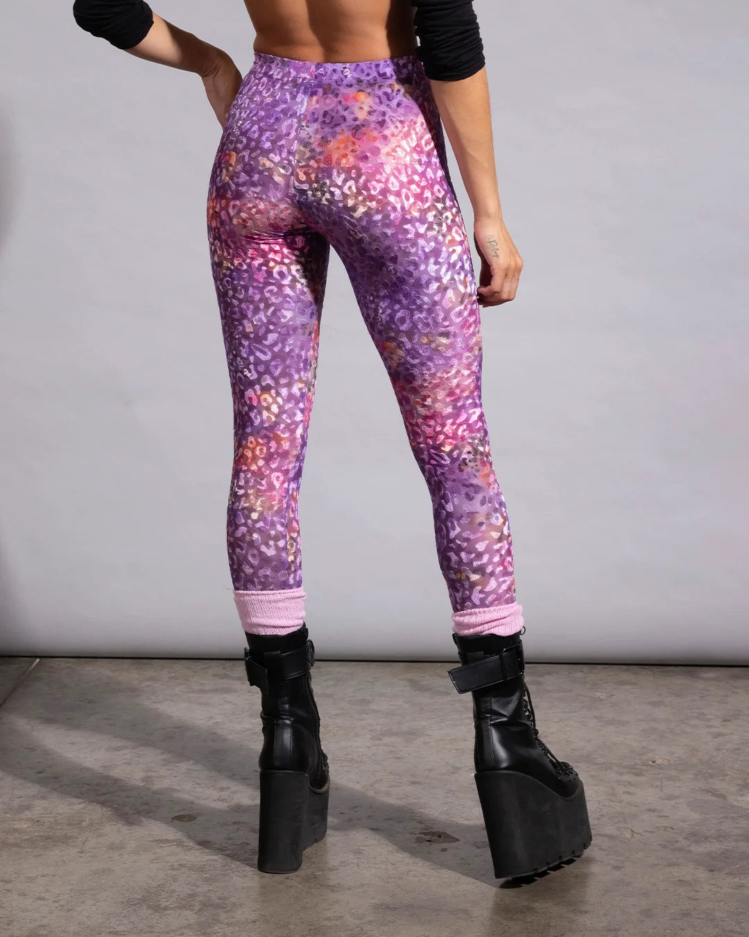 SpiritHoods pink leopard print burnout velvet pants featuring a textured purple and pink semi-sheer fabric design