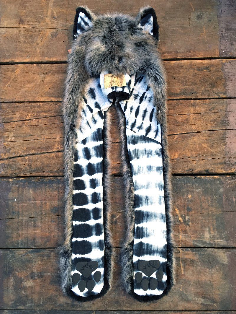 Limited Edition B&amp;W Grey Wolf Faux Fur SpiritHood