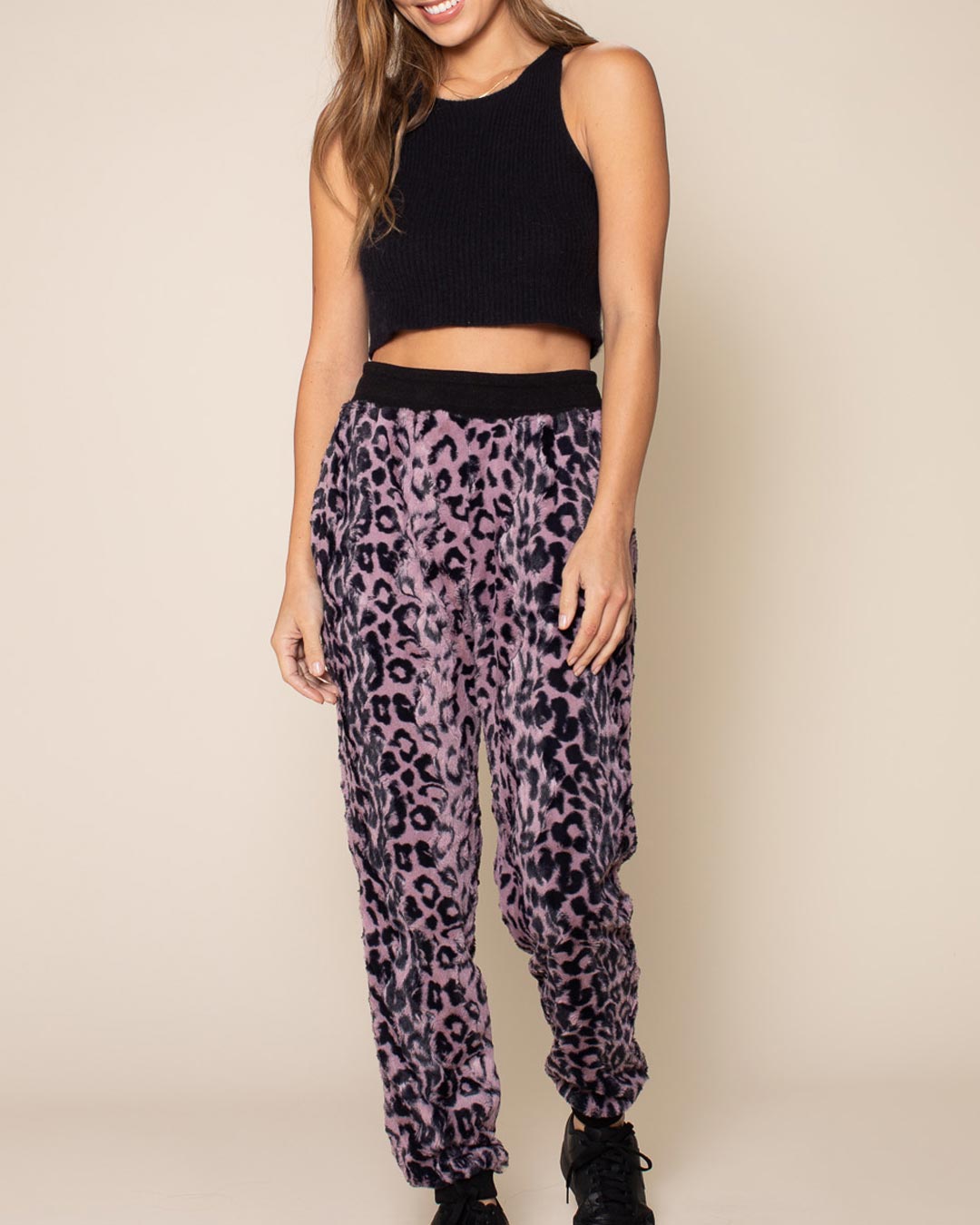 Lavender Leopard ULTRA SOFT Faux Fur Sweatpants | Women's