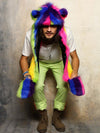Man wearing faux fur Magic Bear SpiritHood, front view 1
