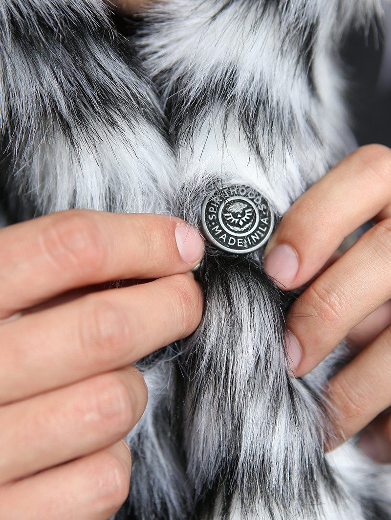 Custom Logo Button on Oceana White Tiger Collector Faux Fur SpiritHood