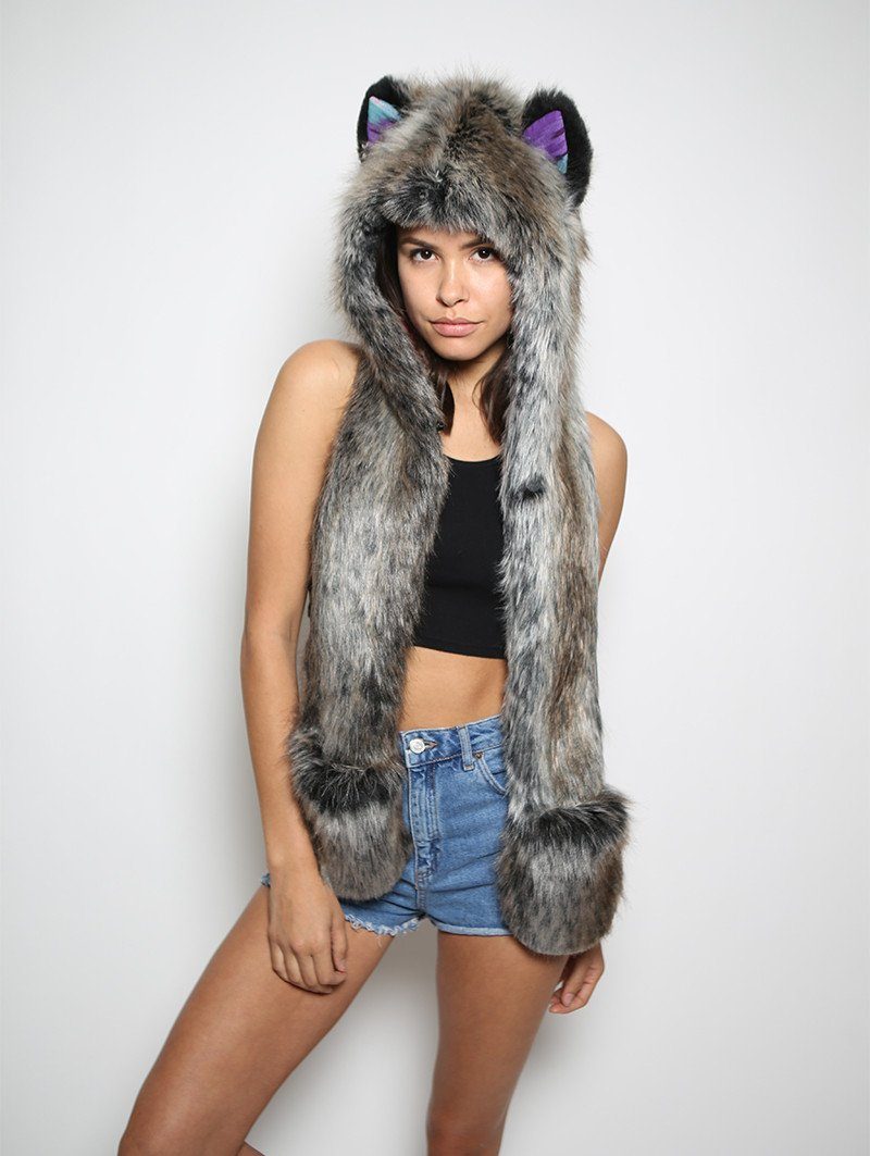Grey Wolf Purpz Faux Fur with Hood