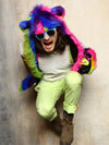 Man wearing faux fur Magic Bear SpiritHood, front view 2