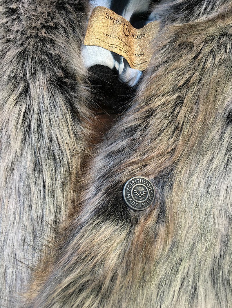 Custom Logo Button on Limited Edition B&amp;W Grey Wolf SpiritHood 
