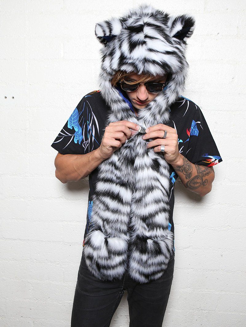 Oceana White Tiger Hooded Faux Fur on Male
